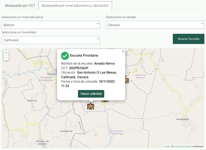 Ejemplo de escuela con atención prioritaria para las becas Benito Juárez. (Foto: Captura)