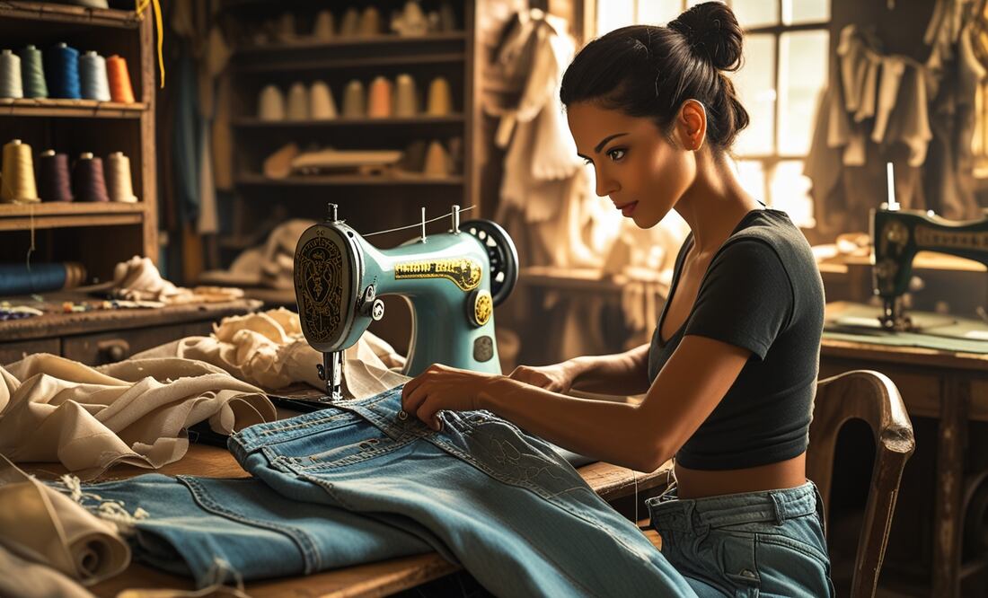 Trabajadores de jeans de marcas como Levis Guess y Hugo Boss en Puebla (Foto: IA)