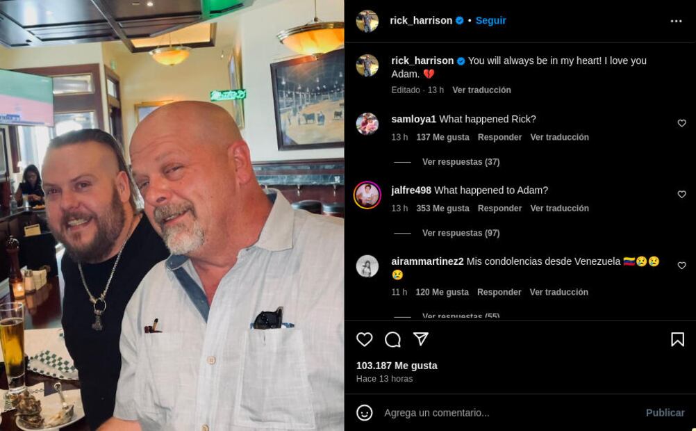 Rick Harrison lamentó en Instagram la muerte de su hijo. (Foto: Captura)