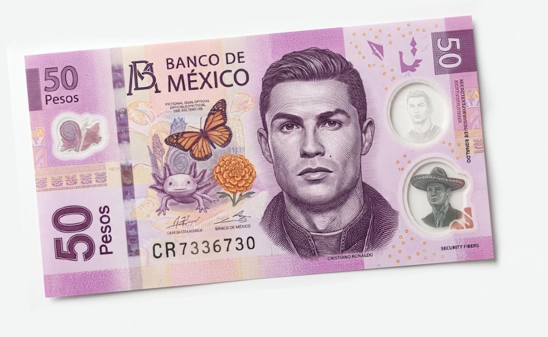 Billete de 50 pesos de CR7 es viral: conoce el valor real de esta pieza del ajolote del "Bicho". (Foto: creada con IA)