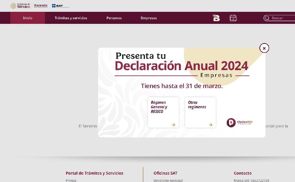 Qué hacer si no presentaste tu Declaración Anual 2025 ante el SAT a tiempo. (Foto: Sitio web del SAT)
