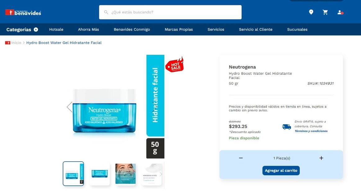 Hidratante facial de venta en Farmacia Benavides. (Foto: Captura de pantalla)