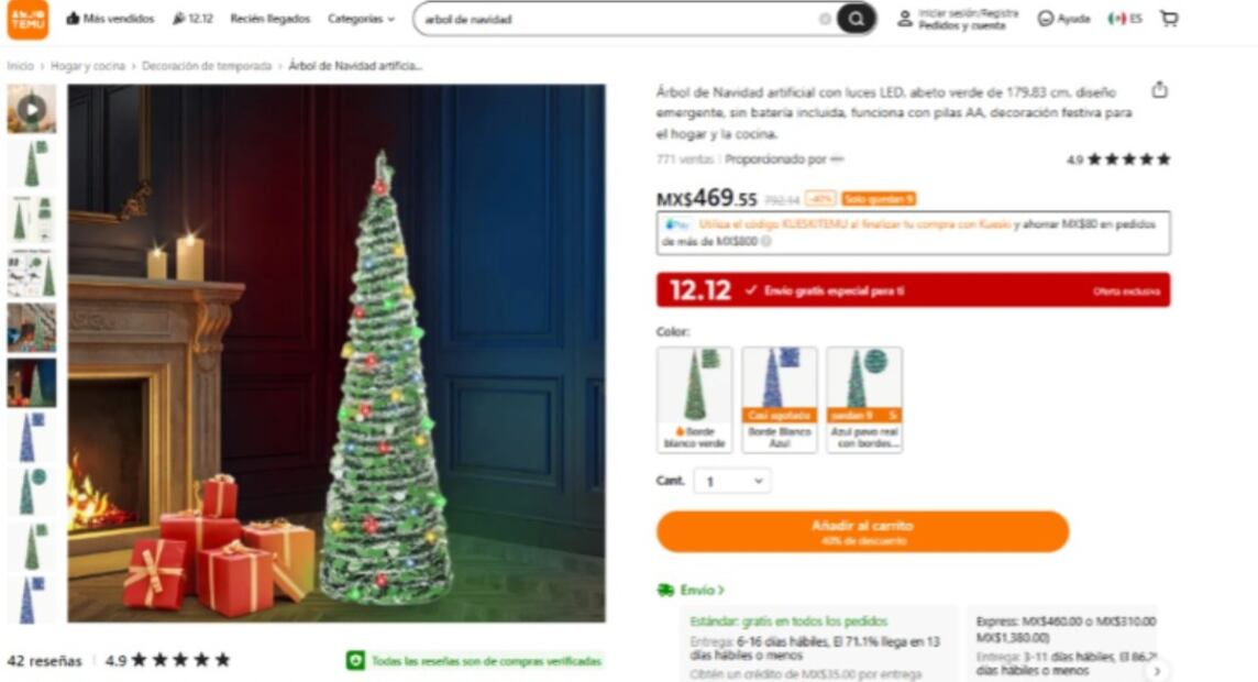 Árbol de Navidad TEMU. (Foto: Captura de pantalla)