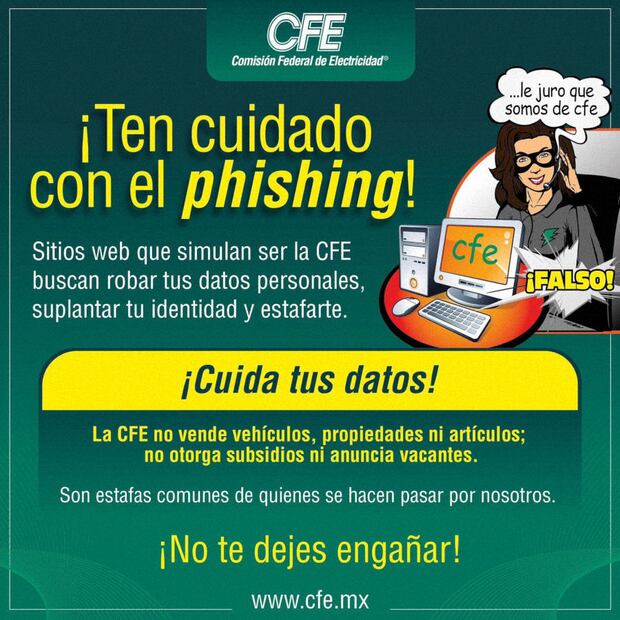 Diversas páginas fraudulentas intentan hacerse pasar por la Comisión Federal de Electricidad. (Foto: CFE)
