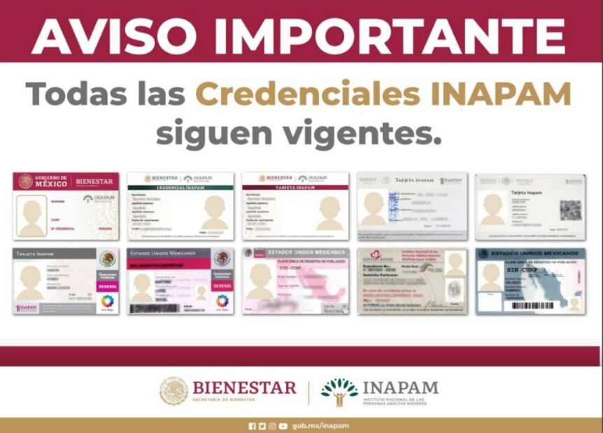 El INAPAM compartió está imagen de las credenciales que siguen vigentes. (Foto: Captura de pantalla)