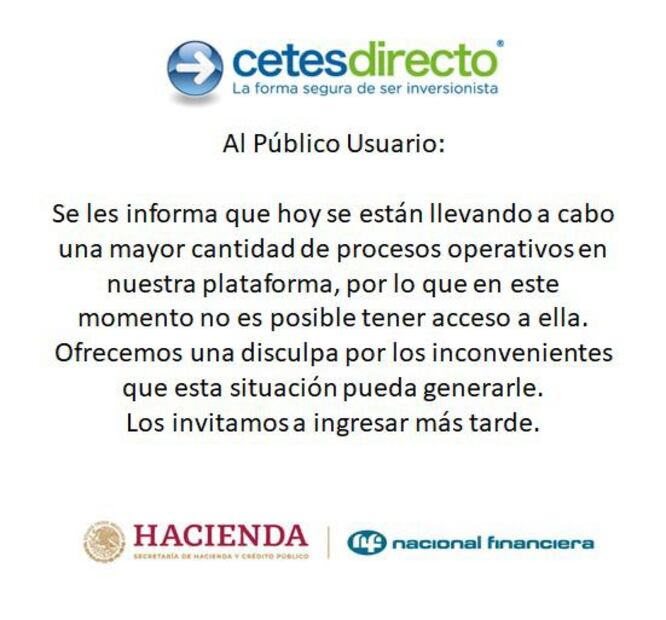 Comunicado de Cetesdirecto publicado a través de X. (Foto: Redes Sociales)