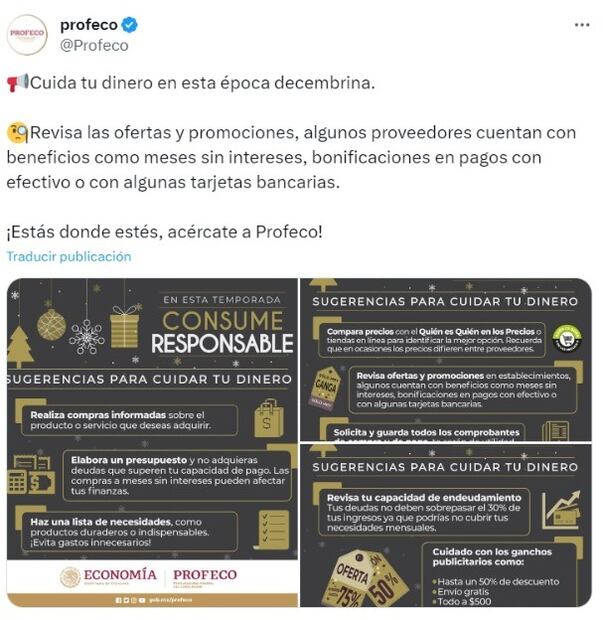 De esta forma la Profeco brindó sus sugerencias para hacer compras navideñas. (Foto: Captura de Pantalla)