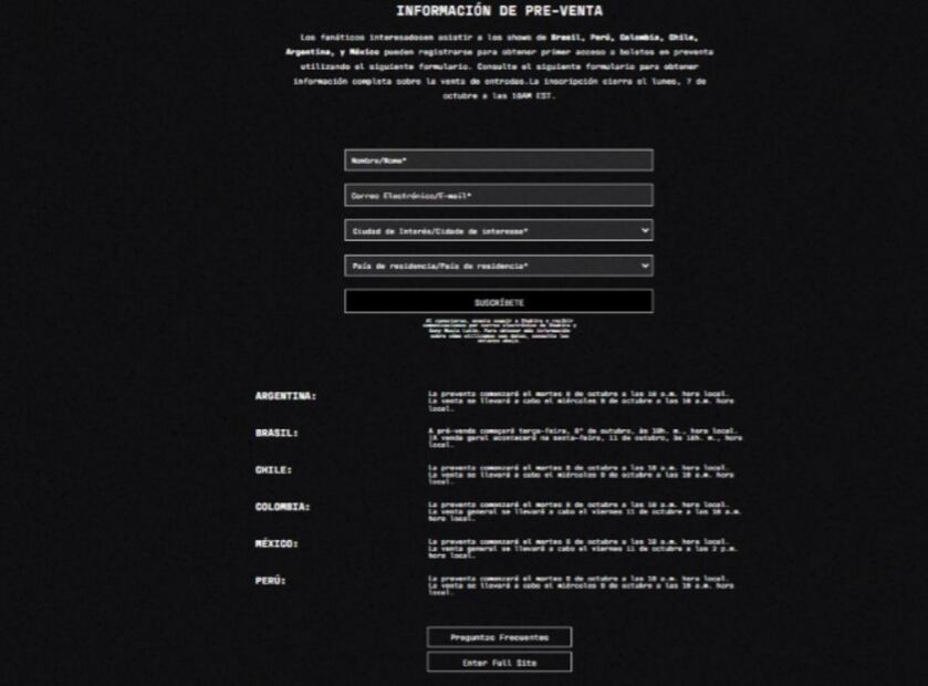 Preventa boletos de Shakira. (Foto: Captura de Pantalla)