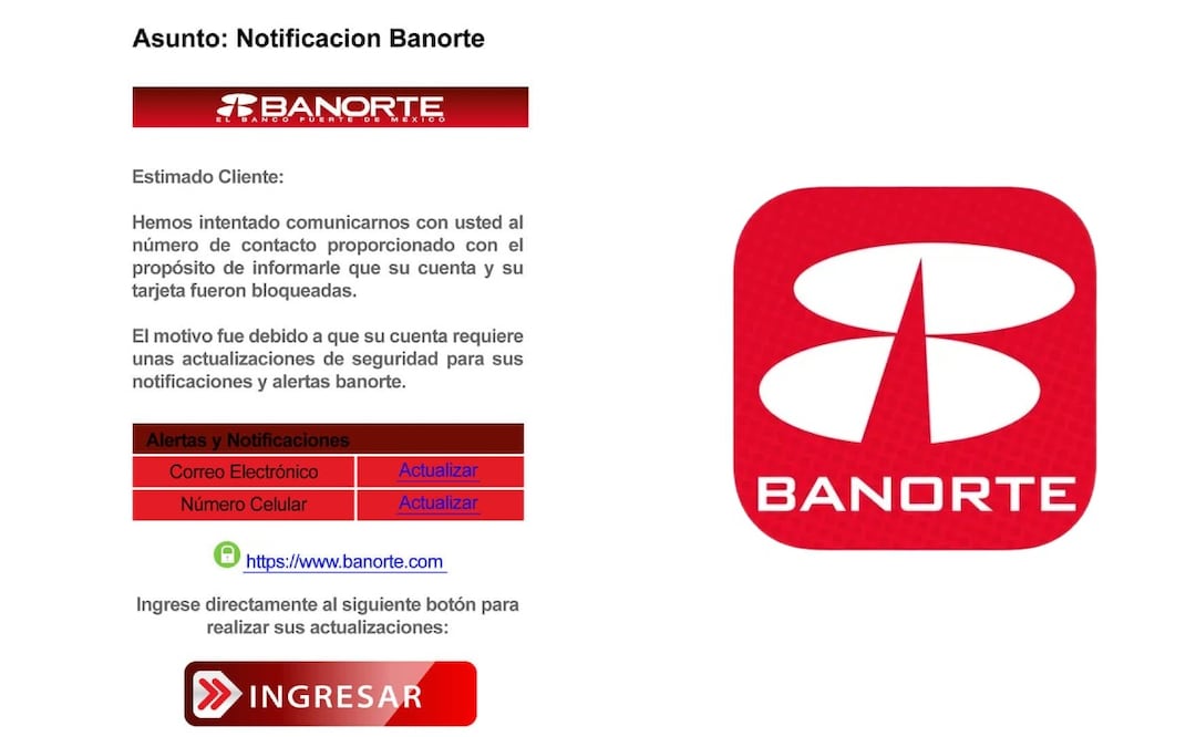 ¿Te llegó un mensaje de Banorte? Podría ser fraude. (Foto: Captura de pantalla)