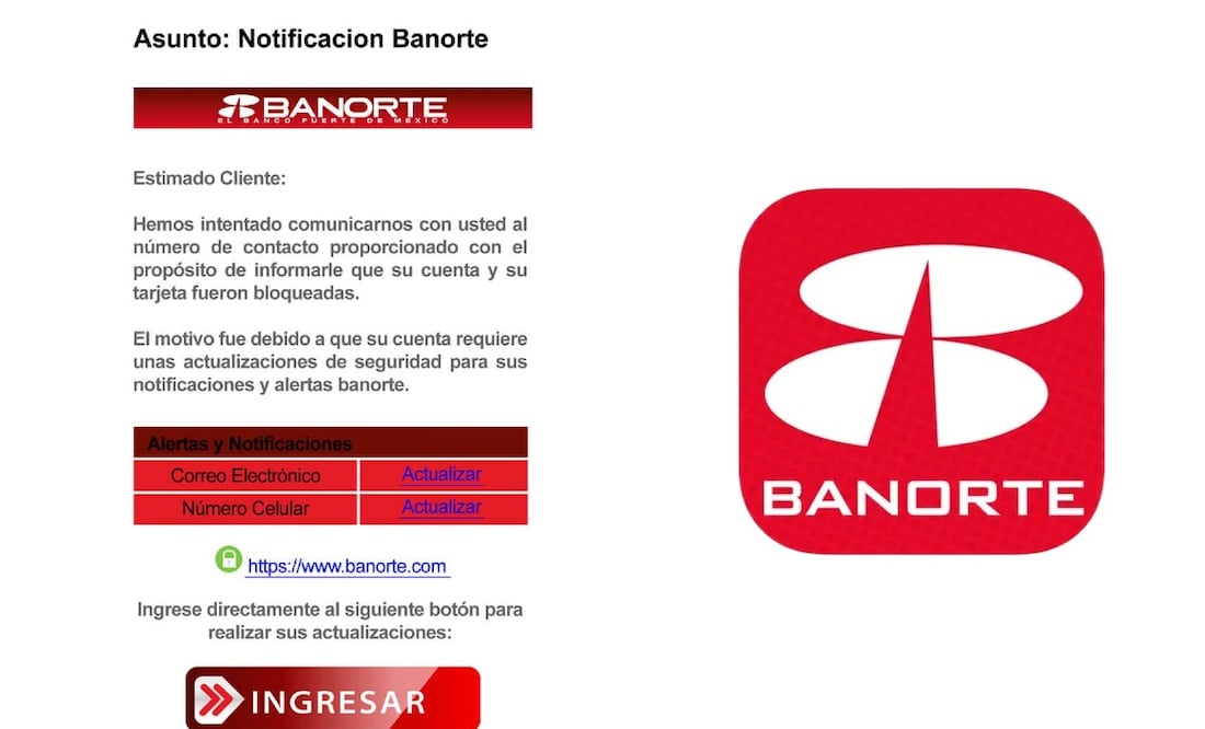 ¿Te llegó un mensaje de Banorte? Podría ser fraude. (Foto: Captura de pantalla)