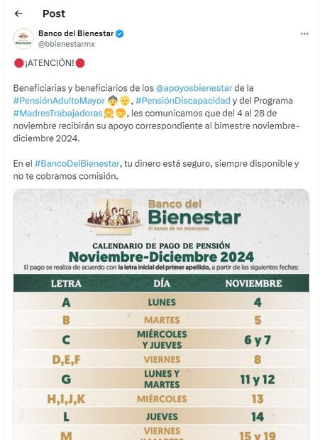 ¿Cuándo pagan la Pensión del Bienestar en noviembre? (Foto: DeDinero)