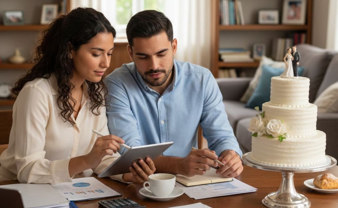 Novios y dinero: las claves para hablar de deudas, presupuestos y metas antes de la boda. Foto: Creada con IA)
