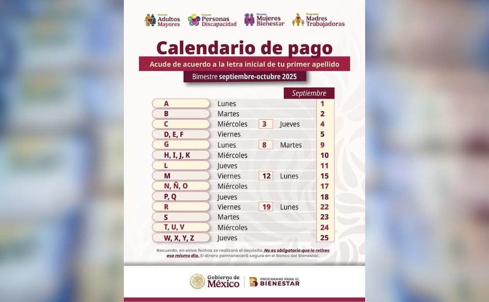 ¿Cuándo depositan la Pensión Bienestar en septiembre 2025? (Foto: Secretaría del Bienestar)