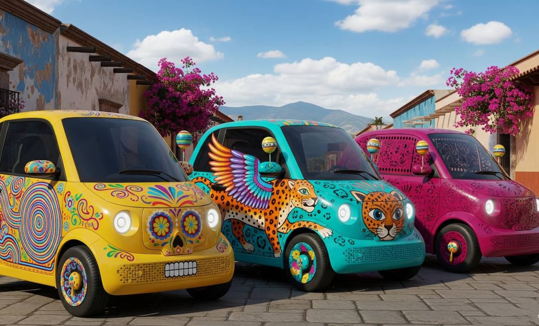 Diseños, colores, capacidad y costo de los nuevos miniautos eléctricos 100% mexicanos de Olinia. (Foto: Creada con IA)