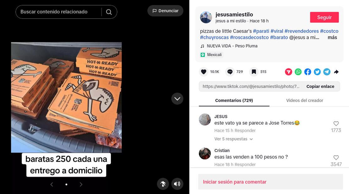 @jesusamiestilo publicó una foto de unas cajas de pizza dentro de una cajuela. (Foto: Captura)
