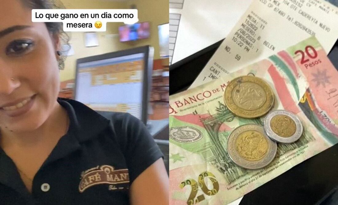 La joven compartió imágenes de los billetes y monedas que dejan sus clientes. (Foto: Captura)
