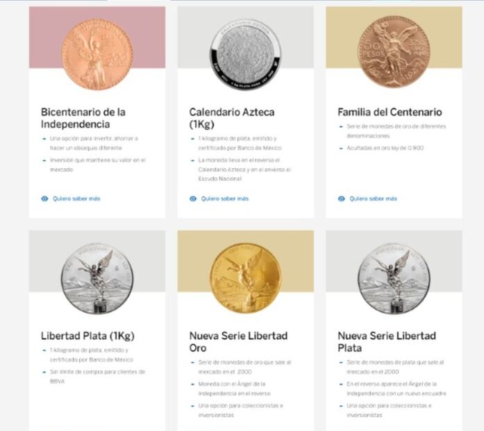 Monedas oro y plata en BBVA. (Foto: Captura de pantalla)