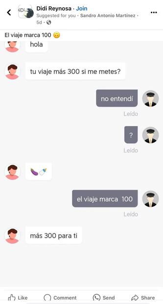 Conductor de DiDi en el escándalo, por chat filtrado. (Foto: Redes sociales)