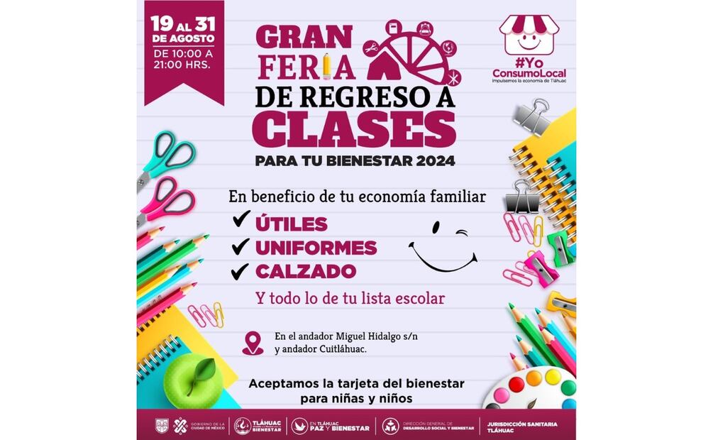 Gran Feria de Regreso a Clases para tu Bienestar 2024 de la alcaldía Tláhuac. (Foto: Captura de pantalla)