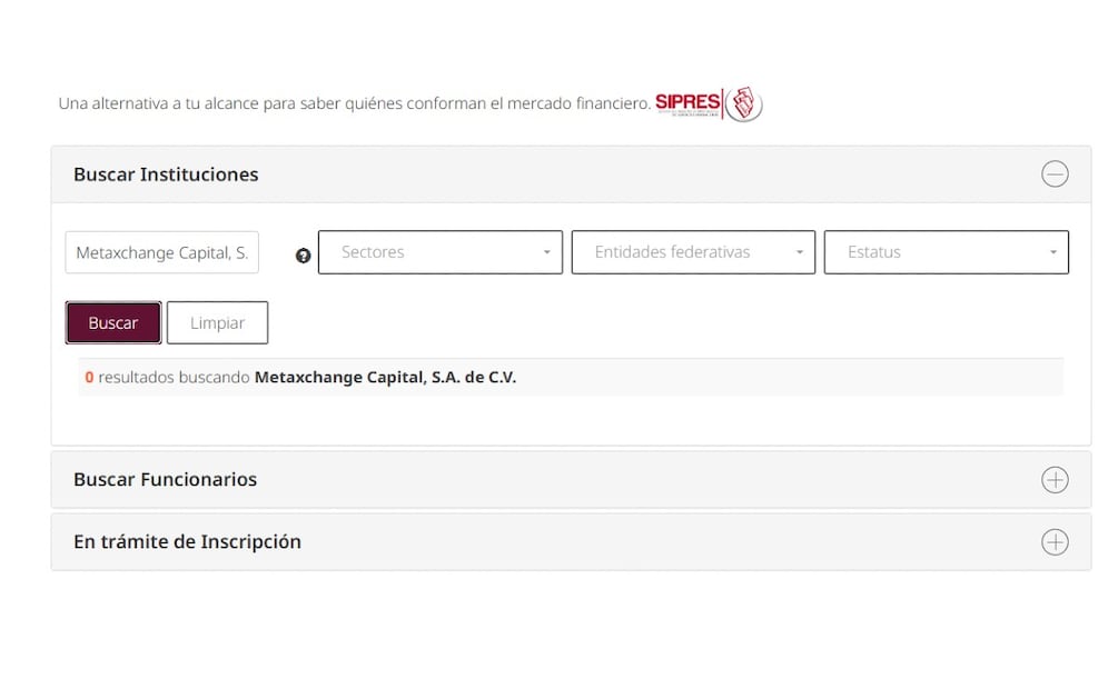 Búsqueda de Meta X Change Capital en el SIPRES. (Foto: Captura de pantalla)