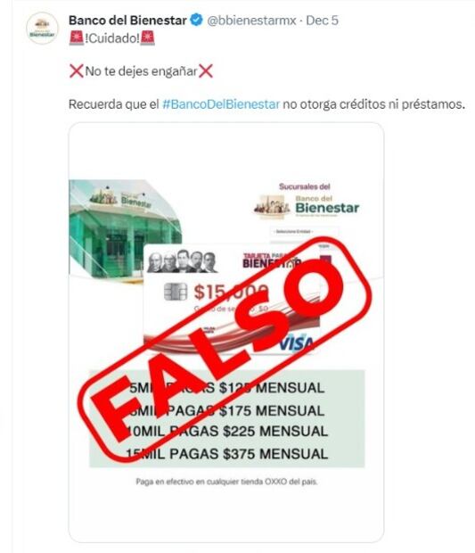 Post de la cuenta oficial del Banco del Bienestar (Foto: Redes Sociales)