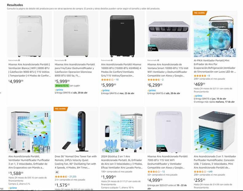 Aires Acondicionados Portátiles, precios en Amazon