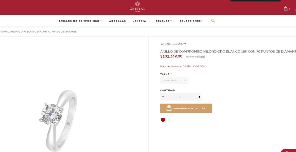 Anillo de compromiso en descuento por el Hot Sale. (Foto: Captura de pantalla)