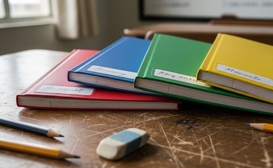 ¿Qué cuadernos comprar? Guía de Profeco para el inicio del ciclo escolar 2025-2026. (Foto: Creada con IA).