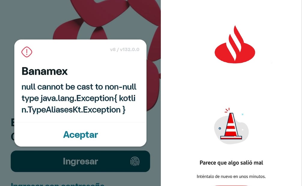 Se caen apps de BBVA, Santander y Banamex en plena quincena y clientes revisan si ya funcionan. (Foto: captura de pantalla)