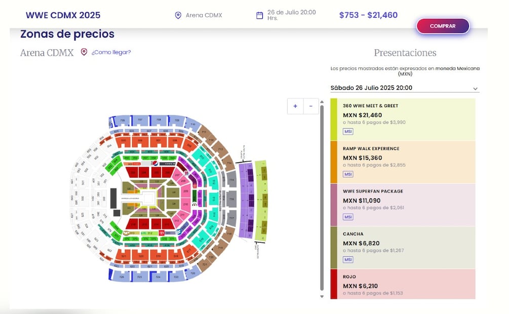 Precio y secciones del WWE Supershow en CDMX. (Foto: Captura de pantalla)