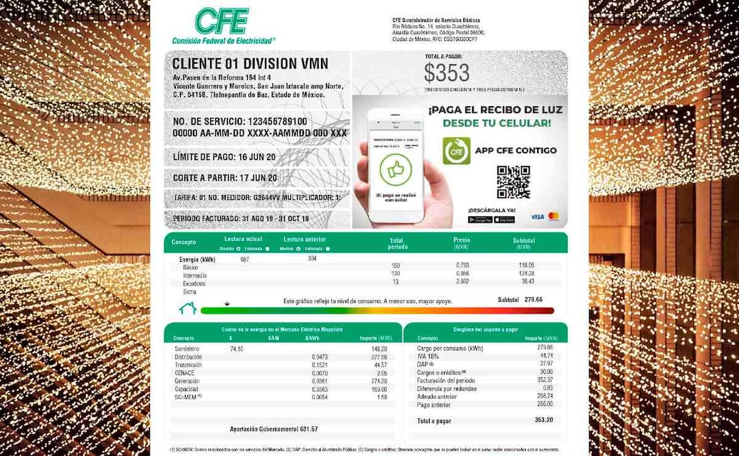 La factura de luz de CFE incluye muchos datos y aquí te los explicamos. (Foto: DeDinero)
