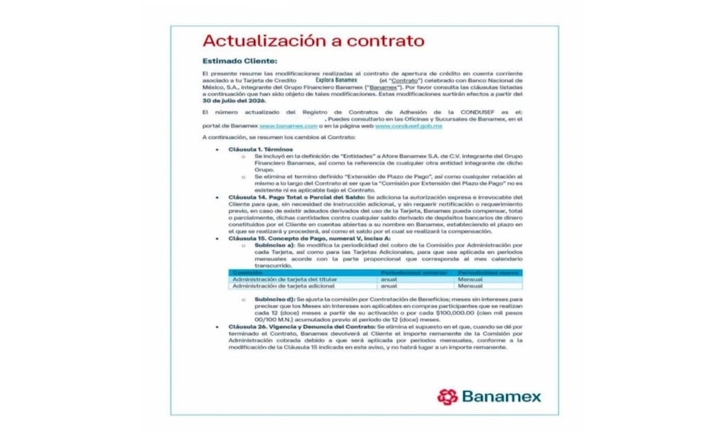 Adiós a la anualidad: Banamex modifica el contrato de sus tarjetas de crédito y aplica estos cambios. (Foto: Captura de pantalla)