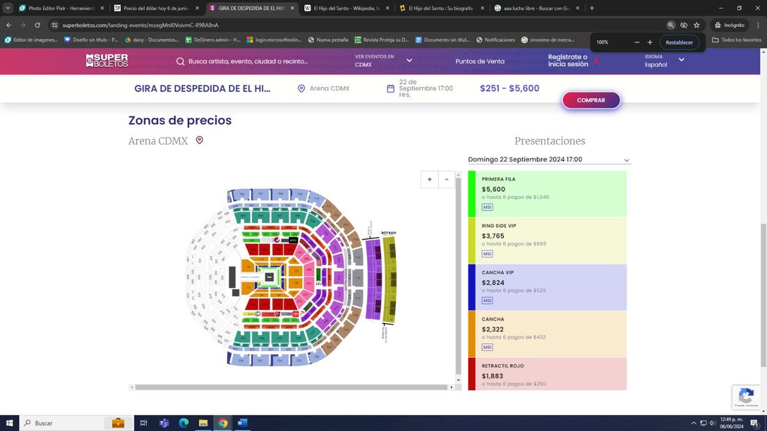 Secciones para la gira de despedida del Hijo del Santo en la Arena CDMX. (Foto: Captura de pantalla)