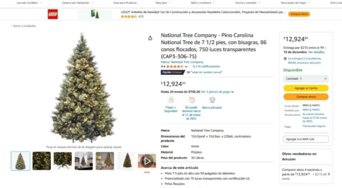 Árbol de Navidad caro en Amazon. (Foto: Captura de pantalla)
