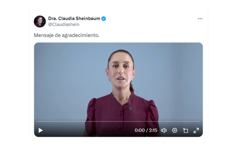 Mensaje de agradecimiento de Claudia Sheinbaum Pardo (Foto: Captura de pantalla)