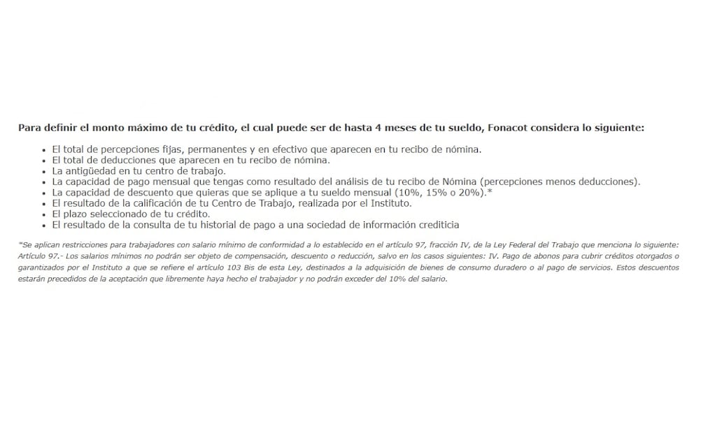 Monto máximo Fonacot. (Foto: Captura de pantalla)