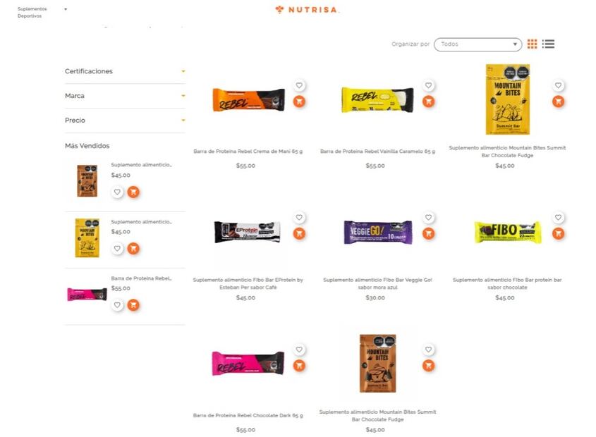 Barras de proteína en oferta en Nutrisa. (Foto: Captura de pantalla)