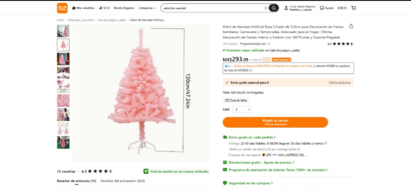Árbol de Navidad TEMU. (Foto: Captura de pantalla)