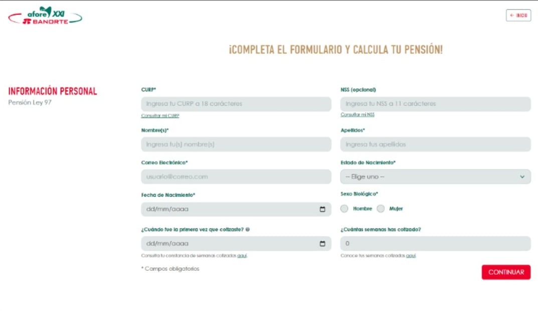 Calculadora de afore XXI Banorte. (Foto: Captura de pantalla)