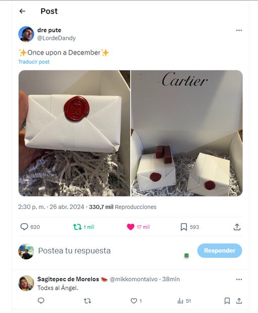 Cartier entrega aretes de medio millón de pesos, tras venderlos por error en menos de 500 pesos. (Foto tomada de X)