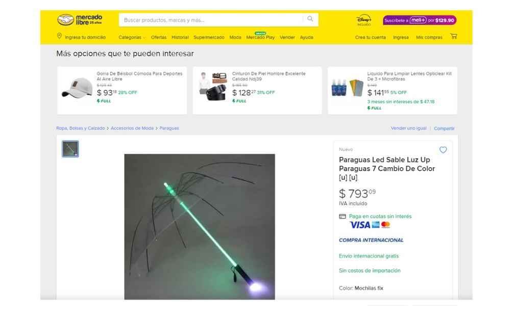 Paraguas con luz led. (Foto: Captura de pantalla)