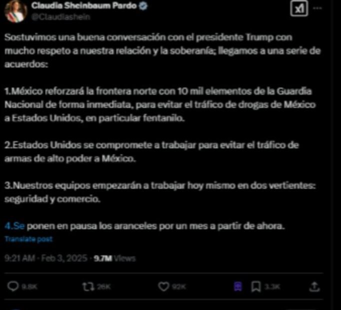 Mensaje de Claudia Sheinbaum. (Foto: Captura de pantalla)