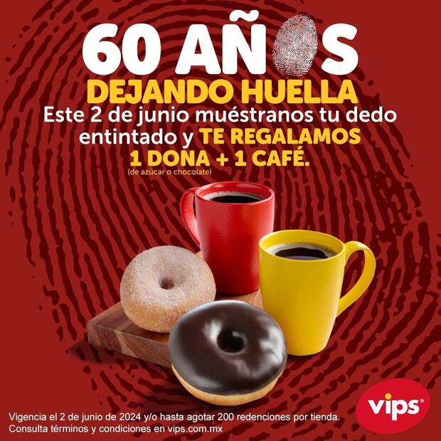 Café y dona gratis en el VIPS. (Foto: Redes sociales)