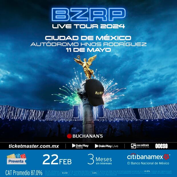 Este es póster oficial que Ocesa compartió para el concierto de Bizzarap en la CDMX. (Foto: Redes sociales)