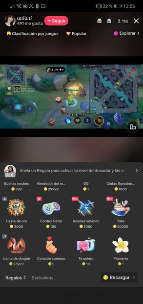 En TikTok existen toda clase de objetos virtuales para regalar, los cuales se convierten en diamantes. (Foto: Captura)