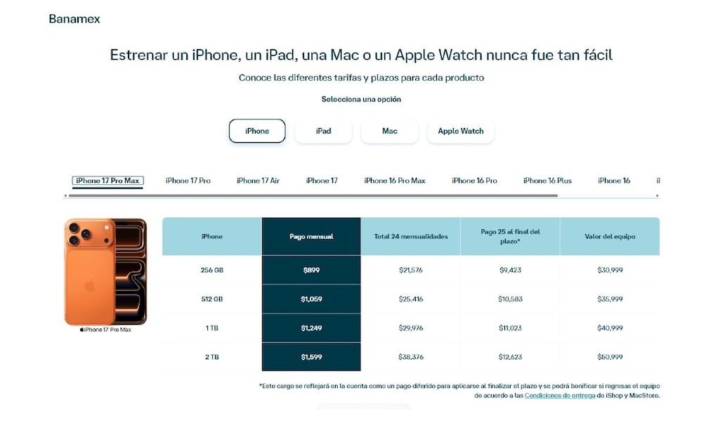 Tabla de mensualidades a pagar. (Foto: Captura de pantalla)