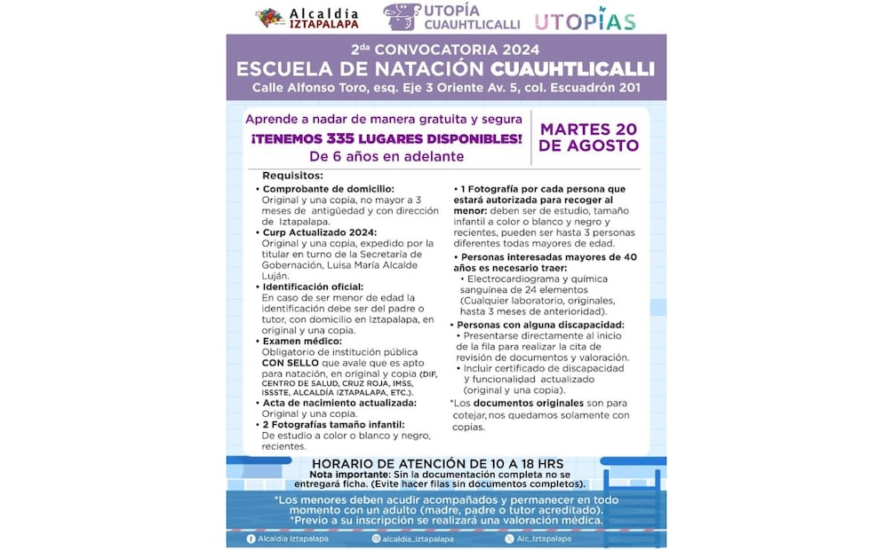 Convocatoria de clases gratuitas en Utopía Cuauhtlicalli. (Foto: Captura de pantalla)