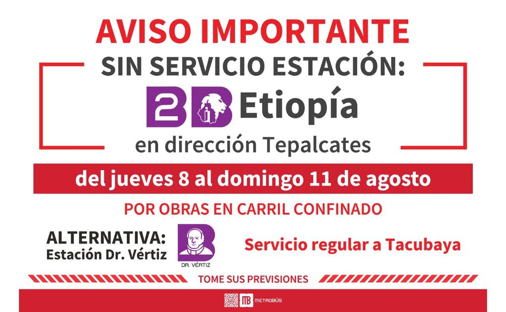 Anuncio de estaciones cerradas del Metrobús. (Foto: Captura de pantalla)
