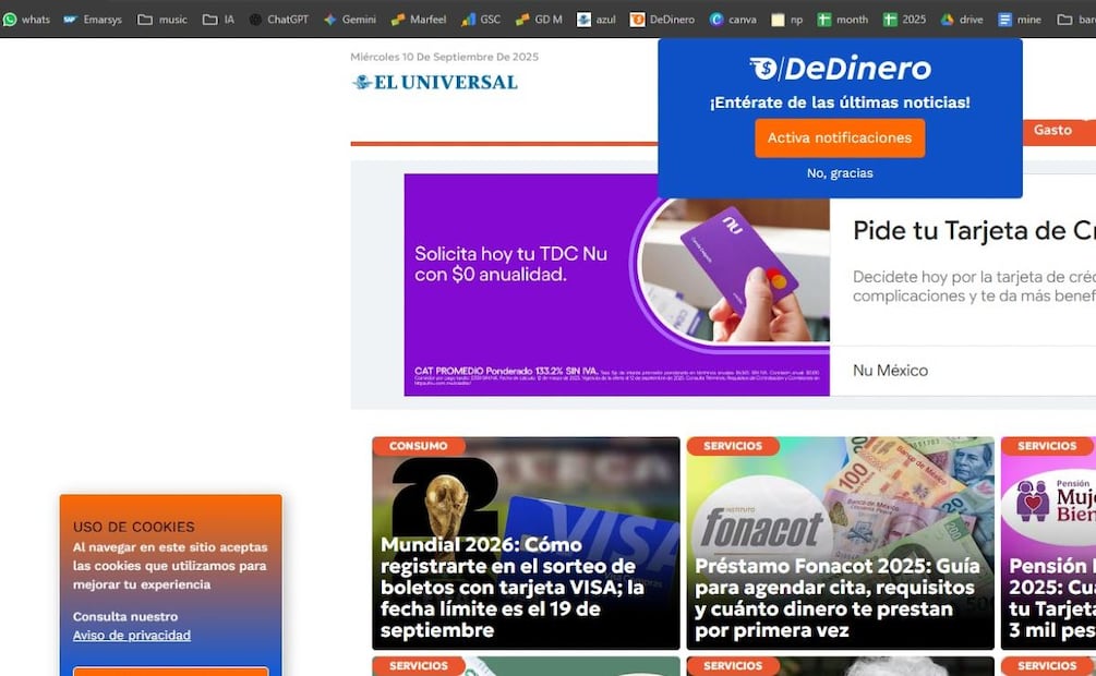 Notificaciones de DeDinero. (Foto: Captura de pantalla)