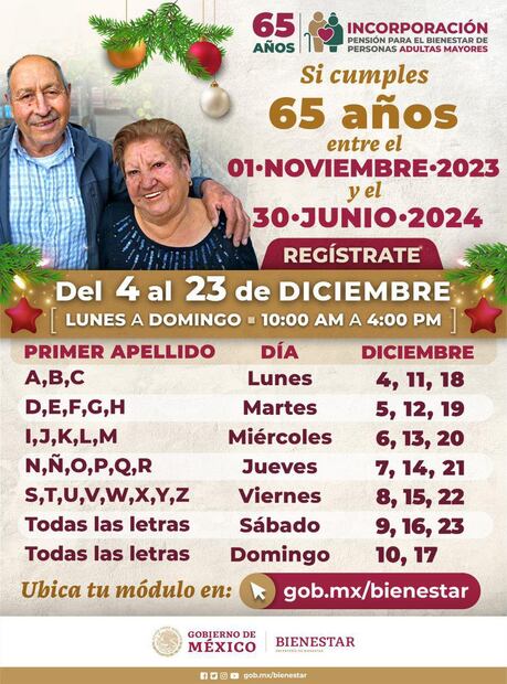 Calendario de la Secretaria del Bienestar para el registro de la pensión. (Fotos: Redes sociales.)